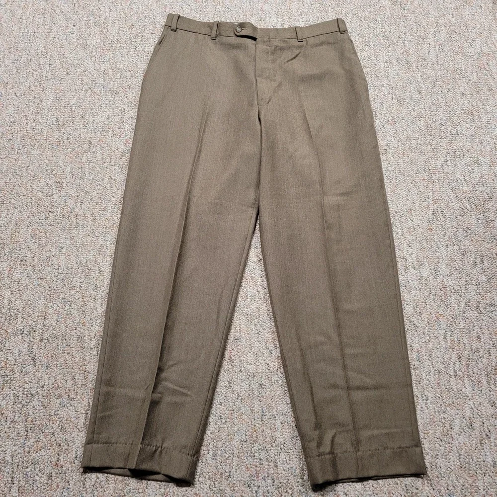 L.L. Bean Dress Pants Men 36x30 Brown Tan‎ Wool Classic Fit Chinos Trousers VTG